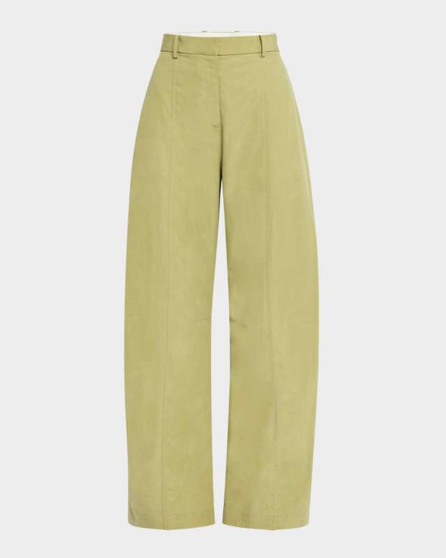 Curved Straight-Leg Tab Fluid Poplin Pants
